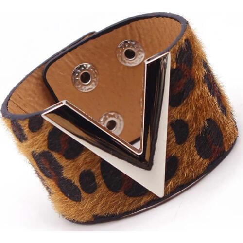 Rainbery New Hand Fashion Leopard Horsehair Imitation Leather Bracelet Simple All Match MS OL V Word Wide Women Wrap Bracelet