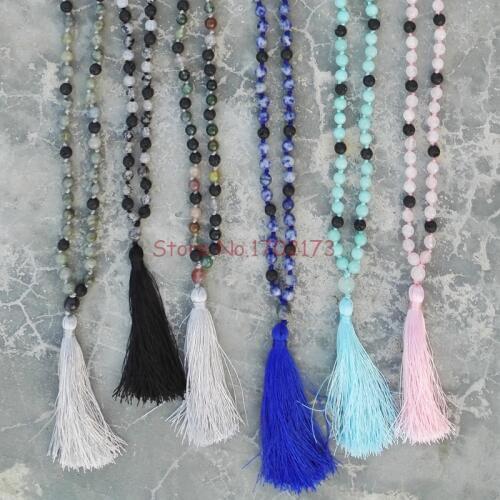 EDOTHALIA Pink Stone Sodalite Labradorite India Onyx Mixed Lava Stone Beaded Necklaces For Women Tassel Necklace Gift