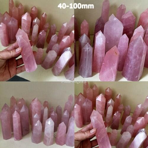 100% Natural Pink Rose Quartz Crystal Wand Point Healing Stone 50-100MM Gift crystal that changes fortunes
