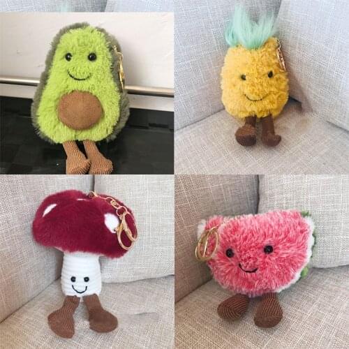 15cm Small Cute Plush Apple Pineapple Mushroom Avocado Keychain Soft Fruit Doll Toy Key Ring Pompom Plush Car Key Pendant M061