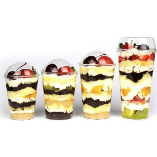 20pcs High quality disposable fruit dessert cup thickening plastic cups 300ml 360ml 480ml DIY cream cake packaging cup with lids