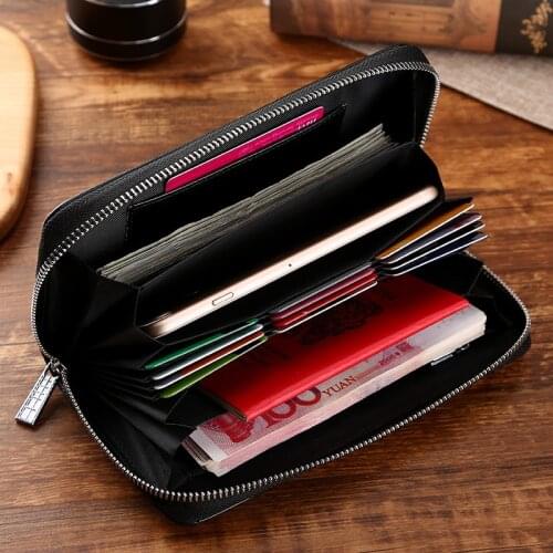 2021 High quality Cowhide Man Business card holder Large Capacity Long wallet men Vintage Card wallet New Leather Passport cover