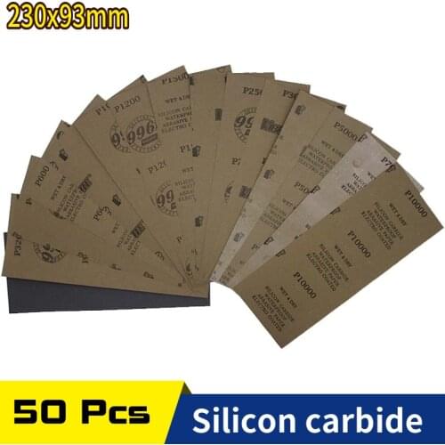 50 Pcs Sanding Sheets Waterproof Sandpaper 400 to 10000 Grit, 9" x 3.6", for Wood Furniture Finishing Automotive Metal Polishing