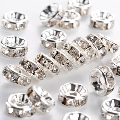 500pcs 8mm Silver Color Rondelle Crystal Brass Rhinestone Bead Spacer Bead for Jewelry Making DIY Bracelet Necklace Hole 2mm