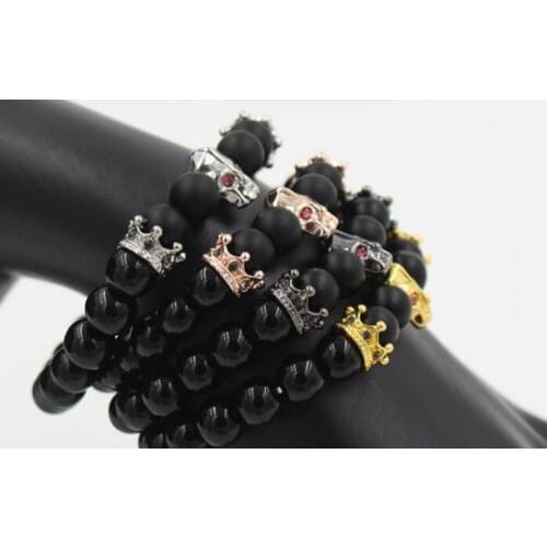 8mm u6u5 gold silver micro pave cz zircon cubic zirconia Bracelet adjusted nature stone bead warrior weathering agate Bangles