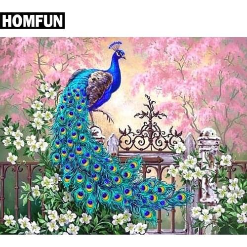 HOMFUN Full Square/Round Drill 5D DIY Diamond Painting "Animal peacock" Embroidery Cross Stitch 5D Home Decor Gift A06171