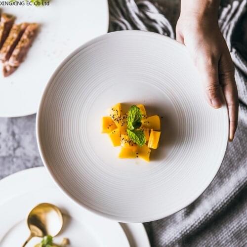 Pure White Round Western Steak Plate Ceramic Flat Plate Household Tableware Ceramic Plate Dinner Plate Living Room Tableware