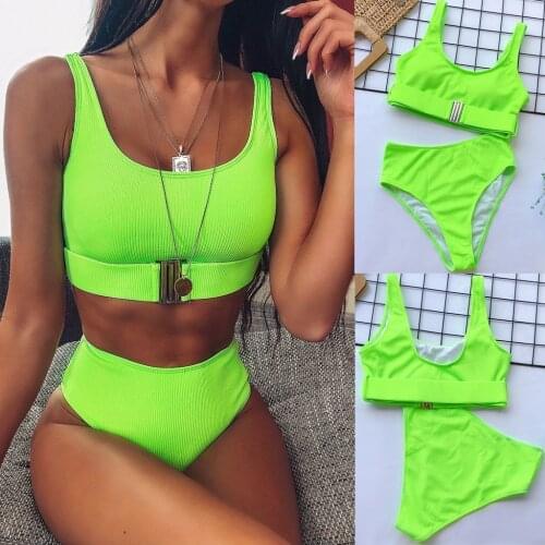 High Waist Bikini 2020 Sexy Black Swimwear Women Swimsuit High Leg Buckle Bikinis Set Swimming Bathing Suit Woman Swimsuits #t2g