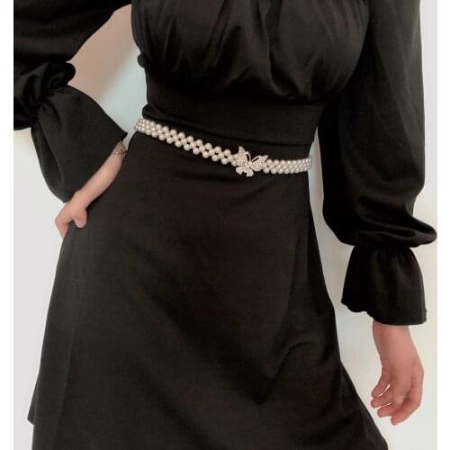 Noble Women Elastic Adjustable Pearl Waist Chain Girl Show Temperament Dress Crystal Belly Decoration Belt Gift Jewelry Accessor