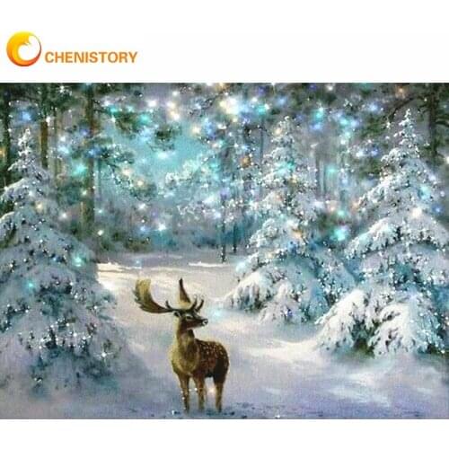 CHENISTORY Painting By Numbers Kits For Adults HandPainted Framed Canvas Deer Christmas Animal Paints Wall Art Decor Pictures