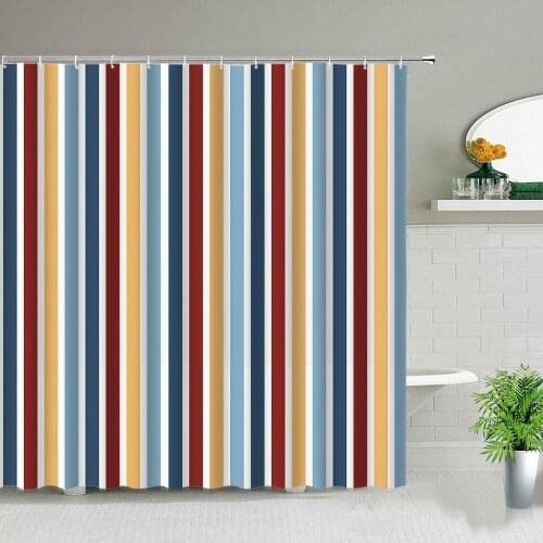 Black And White Shower Curtain Colorful Stripe Geometric Pattern Waterproof Fabric Bathroom Decor Polyester Cloth Bathtub Screen