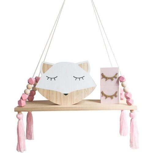 Wooden Wall shelf Hanging Tassel Children baby Nordic Style Wall Frame pink