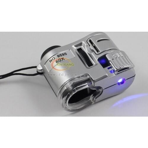 By dhl 200pcs high quality Magnifier Led New Mini 60X Pocket Microscope Jewelry Magnifier Loupe Glass LED UV Light