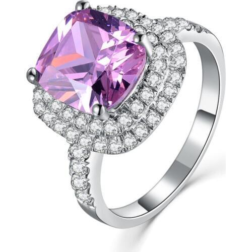 Lovely 3Ct Pink Cushion Cut Ring Genuine 925 Sterling Silver Engagement Ring White Gold Color Exquisite Craft Promise Ring