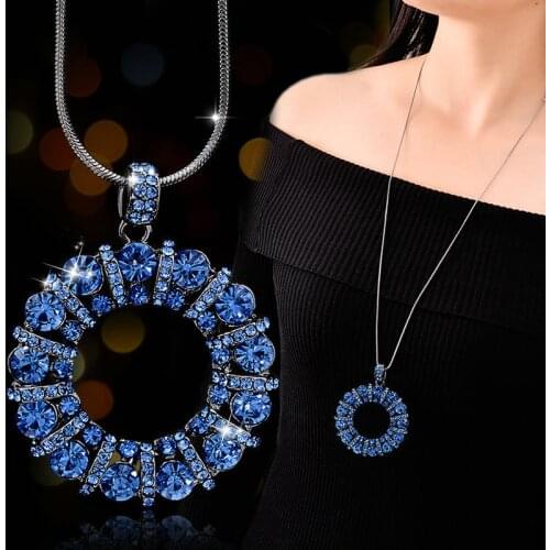 Fashion necklace for women female pendant Crystal Circle long necklace girl lovely charm jewelry accessory gift