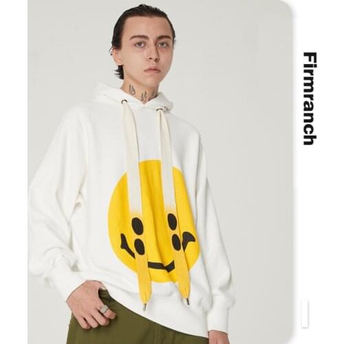 Firmranch 2021 Men/Women Couple Ins Smile Face Print Hoodies Fleece Sweatshirt Vintage Round Collar Casual Loose Hoodies Girls