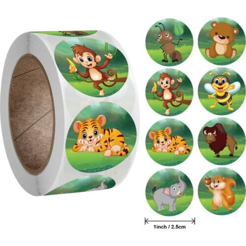 50-500pcs zoo Animals cartoon Stickers for kids classic toys sticker school teacher reward sticker 8 designs pattern tiger
