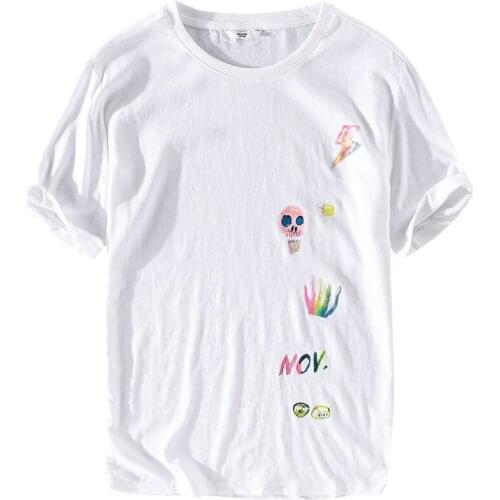 Summer new white t shirt men linen round neck t-shirt male casual fashion men t shirts brand flax tshirt mens