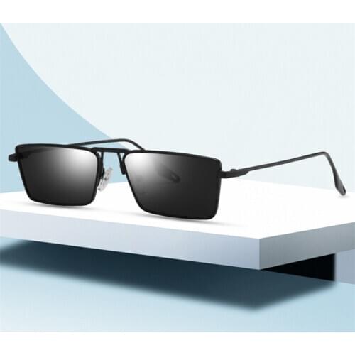 2021 New Trendy Narrow Frame Sunglasses Men High Quality Small Metal Frame Korean Fashion Women Olive Green Lens Sunglasses