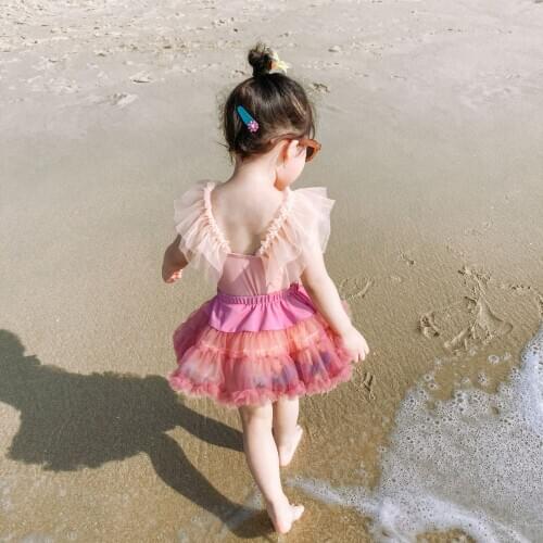 Baby Girls Tutu Dress Bikini Swimsuit One-piece Summer Hawaii Beach Children Quick-Drying Swimwear Lovely Swimming Dress