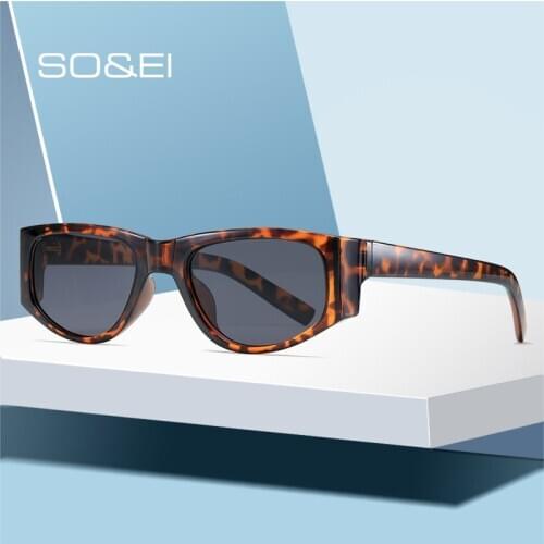 SO&EI Ins Popular Fashion small Cat Eye Sunglasses Women Vintage Wine Red Green Eyewear Men Square Sun Glasses Shades UV400