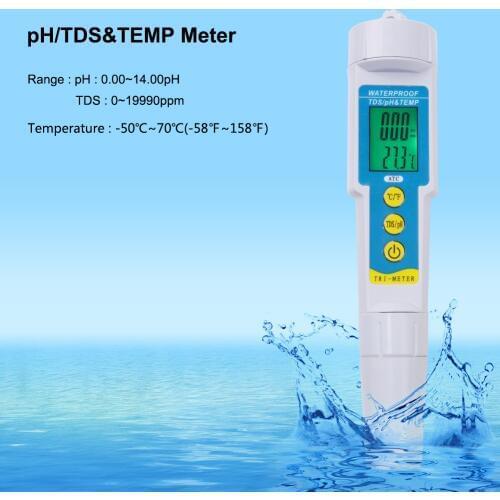 Professional 3 in 1 Drinking Water quality Analyzer pH Monitor TDS PH Meter for Aquarium Acidometer TDS/PH/TEMP Measurement Tool