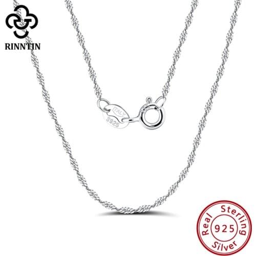 Rinntin Authentic S925 Silver 2.3mm Twisted Singapore Rope Chain Diamond-cut Thin Thick Necklace Women Men 40cm/45cm/50cm SC02
