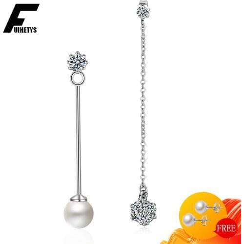 Luxury Earrings 925 Silver Jewelry with Pearl Zircon Gemstone Long Tassel Drop Earring for Women Wedding Engagement Accessories
