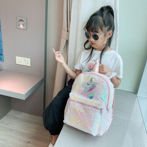 Unicorn Sequin Backpack Cartoon School Bag School Bookbag large capacity Book food Storage Double Shoulder Backpack Travel Bag