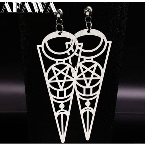 New Fashion Geometry Stainless Steel Earrings Women Pentagram Silver Color Long Stud Earrings Jewelry pendiente E1535S01