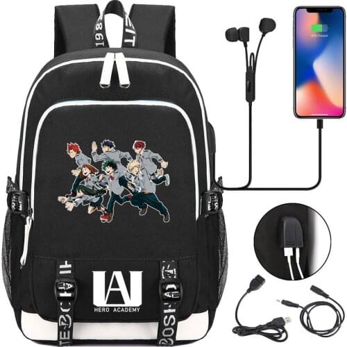 My Hero Academia Schoolbags Anime Cosplay Backpack USB Black Men Women Computer Travel Daypack School Bookbag Shoulder Bags 2021
