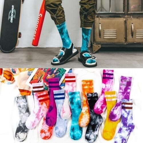 Funny Socks Harajuku Tie-dyeing Unisex Novelty Colorful Skateboard Men Socks Women Hiphop Socks Cotton Ethnic Couple size35-43
