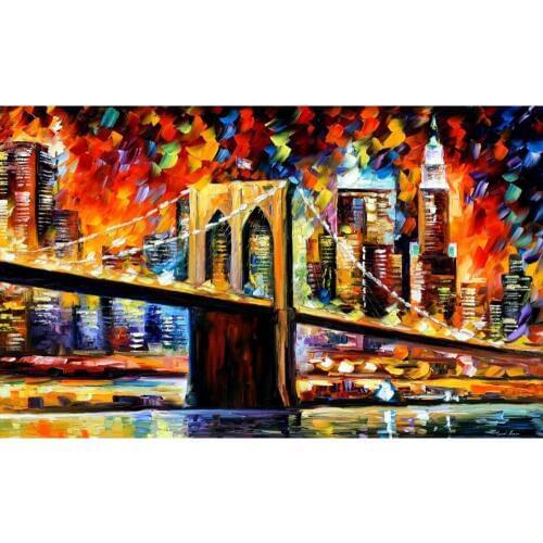 Modern paintings cityscapes brooklyn bridge palette knife Oil art on canvas NYC pictures for living room