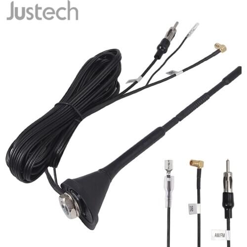 Justech Universal Roof Mount Active Amplified DAB+FM Radio Car Aerial Antenna Mast 12v 5m with SMB(DAB) / DIN(AM/FM) Connection