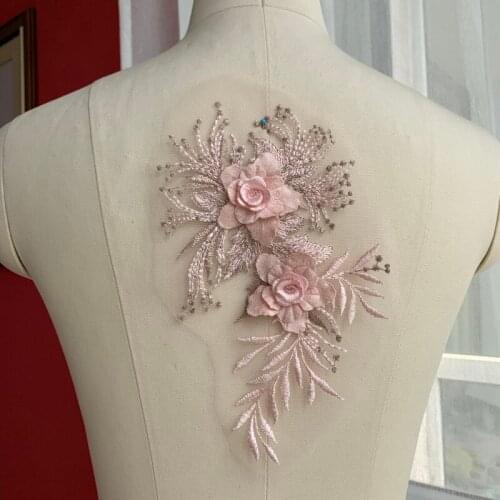 Beaded Lace Embroidery Big Flower Patch Childrens Wedding Dress Costume DIY Decorative Flower Flower Stickers