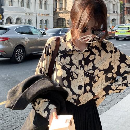 XEJ Vintage Clothing Chiffon Blouse Spring 2021 Womens Clothing Tunic Rose Print Shirt for Women Street Style Long Sleeve Top