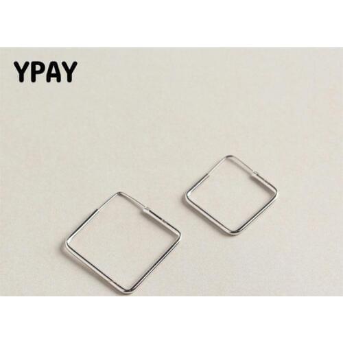 YPAY Real 925 Sterling Silver Geometric Square Earrings Women Minimalist Hollow Hoop Earring Brinco Fine Party Jewelry YME465