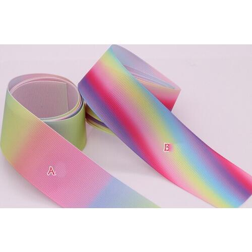 10 yards rainbow gradient printing woven cartoon printing ribbed ribbon DIY bow tiara hair accessories sewing supplies materials