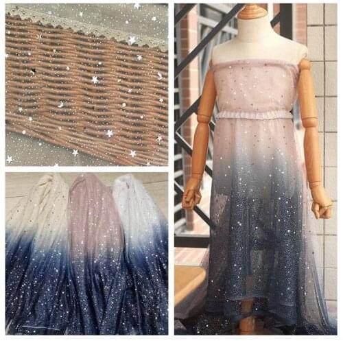 100*150cm Wide Stars Foiled Soft Mesh Lace Fabric for Girls Dress Skirt Costume Fabric sewing material Clothes Accessories DIY