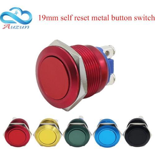 19mm Metal Button Switch Reset Button Switch Instantaneous Alumina Red Green Yellow Blue Black High Head Flat Head