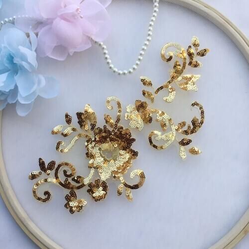 3Pcs Multicolor gold purple blue laminated sequin embroidery lace applique DIY headscarf dress dance clothing accessories W477