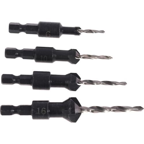 4PCS 3/3.5/4/4.5mm Hex Quick Change Shank Countersink Tapered Drill Bits Cone Reaming Drill Bit Set Wood Woodworking Tools