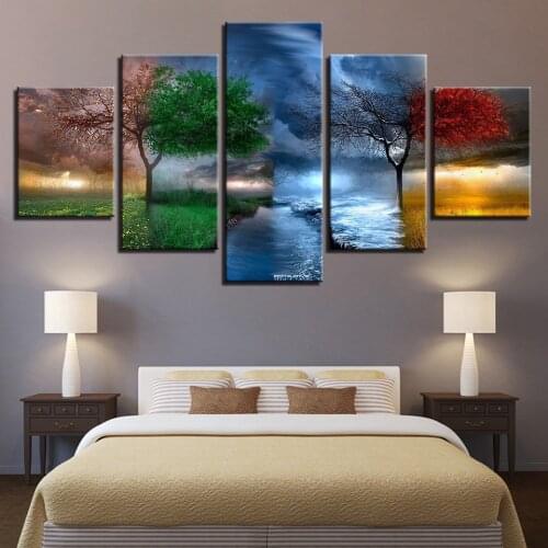 5 Pieces Abstract Colorful Tree Paintings Modular Canvas HD Prints Posters Home Decor Wall Art Pictures No Framed