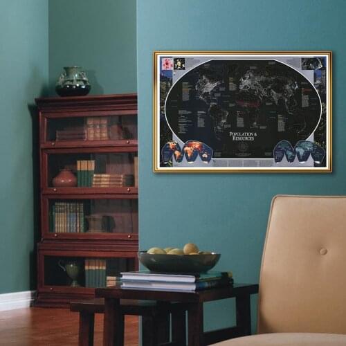 59*42cm The World Population and Resources Distribution Map in 1998 Wall Art Poster Canvas Painting School Supplies Home Decor