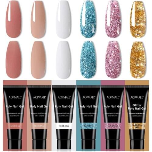 AOPMALL® Glitter Nude 6 Color Poly Extension Nail Gel Set Poly UV Builder Gel Nail Polish Lacquer 15ml Nail Art Design