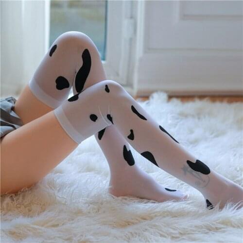 Sexy Cows Printed Stockings For Women Kawaii Thigh Stockings Anime Cosplay Costume Cute Milk Cow Pantyhose Over Knee Stockings