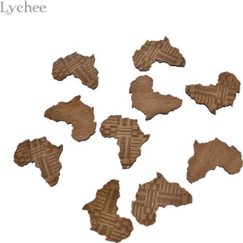 Lychee Life 10pcs/Lot Retro Africa Map DIY Wood Crafts Supplies Laser Cut Rustic DIY Wood Wedding Rings Ornaments Mixed Size