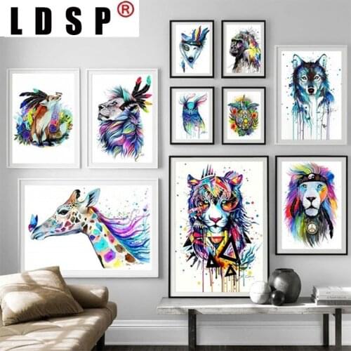 LDSP Living Room Home Decor Nordic Abstract Lion Gorilla Wolf Fox Animals Wall Art Canvas Painting Poster Print Picture Unframed