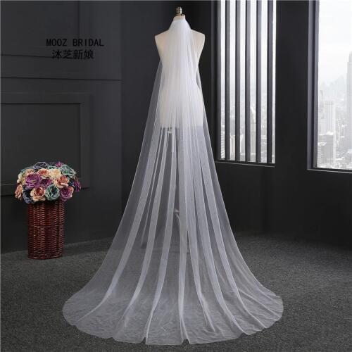 Simple Style Cathedral Length Bridal Veils New 2017 Real Images Cut Edge Soft Tulle veu de noiva curto Wedding Veil with Comb