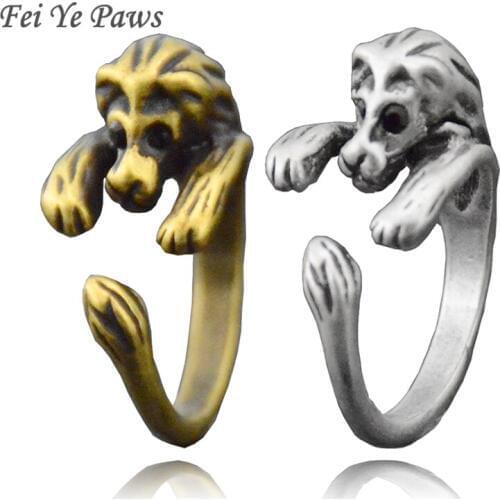Fei Ye Paws Boho Antique Lion Ring For Women Men Midi Finger Cute Animal Ring Metal Knuckles Couple Rings Girls Ring Gift